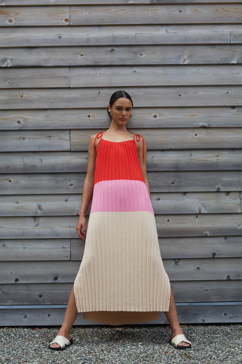 Simone Color-Block Dress - Tomato/Pink/Sand