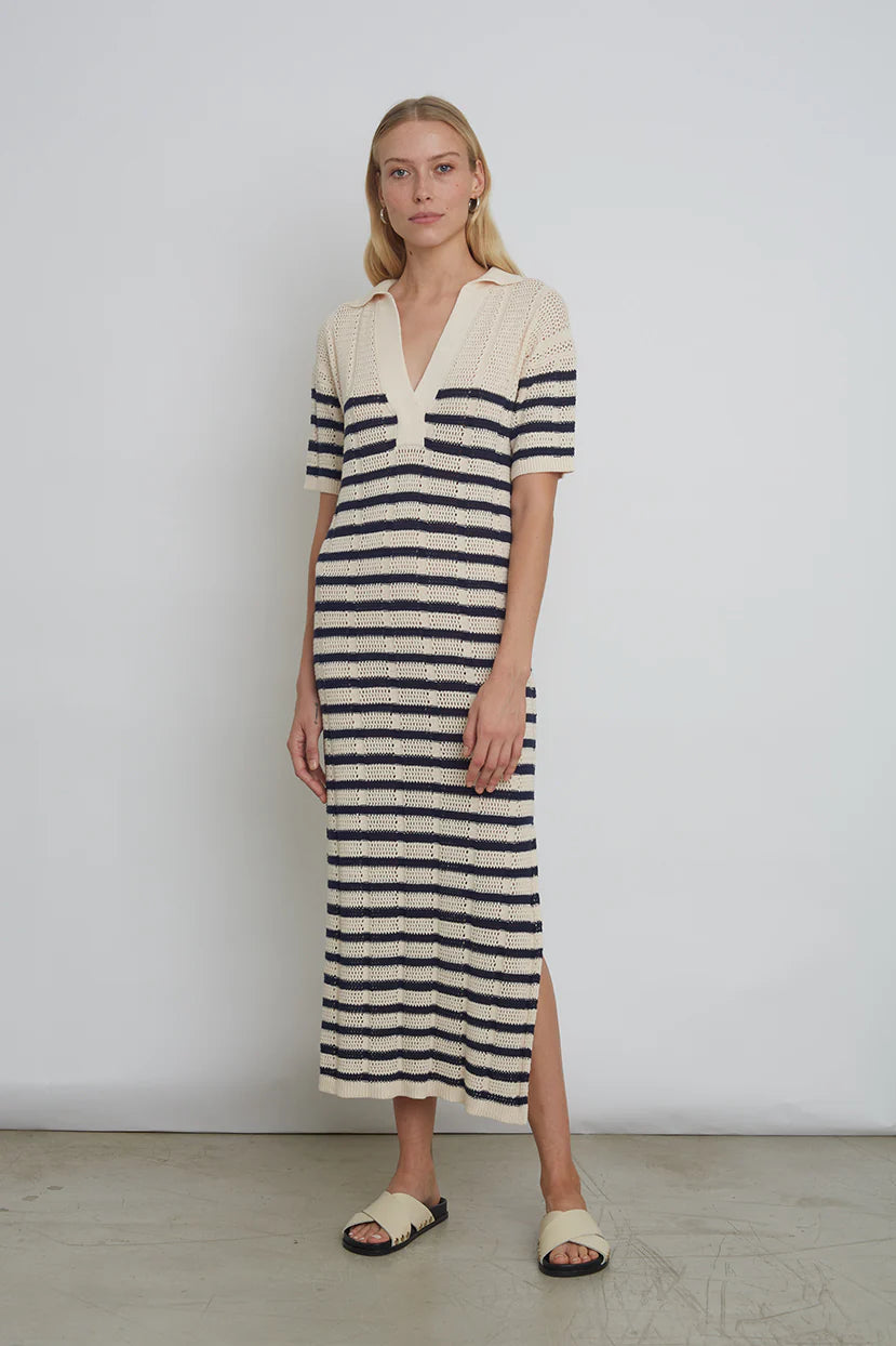 Emmie Stripe Dress - Ivory/Navy