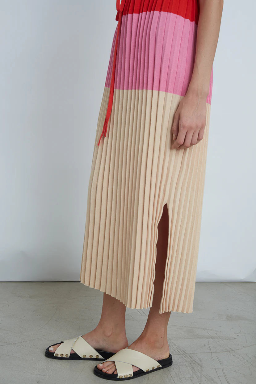 Simone Color-Block Dress - Tomato/Pink/Sand
