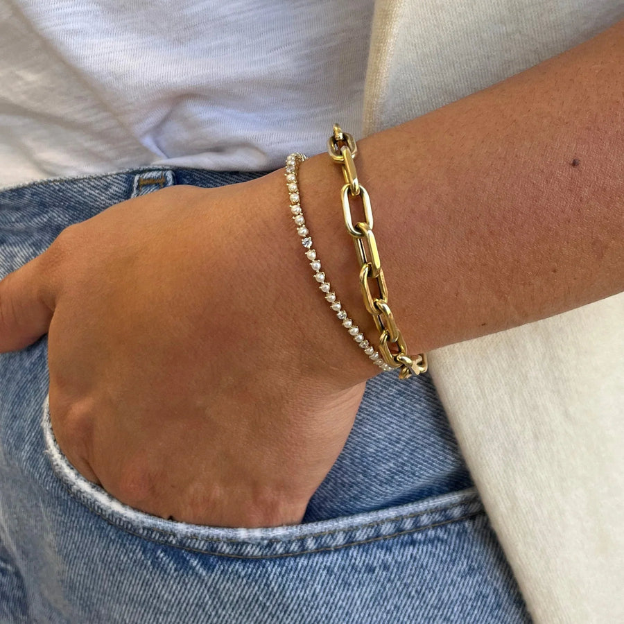 Pearl + Diamond Tennis Bracelet - Yellow Gold