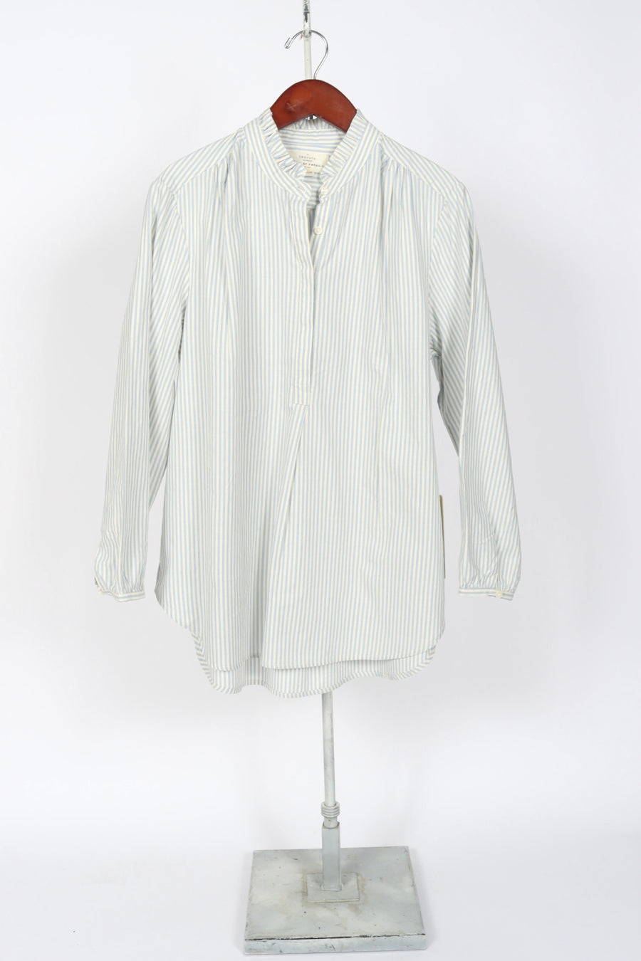 Sara "B" Henley Shirt - Light Blue Oxford Stripe