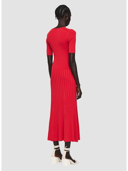 Satiny Rib Knitted Dress - Crimson