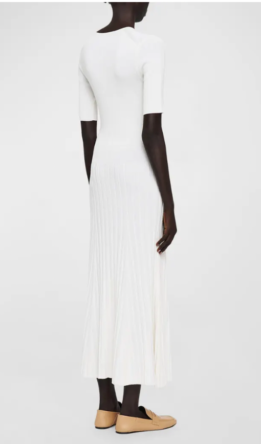 Satiny Rib Knitted Dress - white