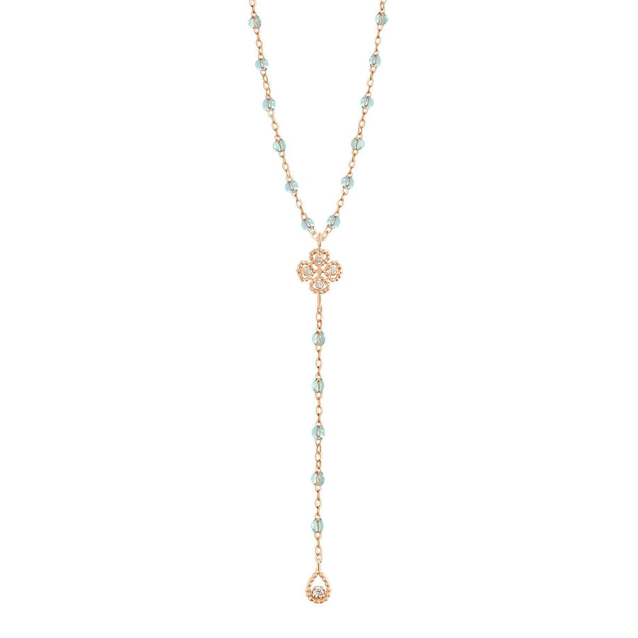 17.7" Classic Rosary Lucky Lotus Necklace - Ice + Yellow Gold