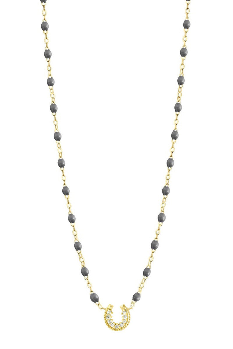 16.5" Horseshoe Diamond Necklace - Grey + Yellow Gold