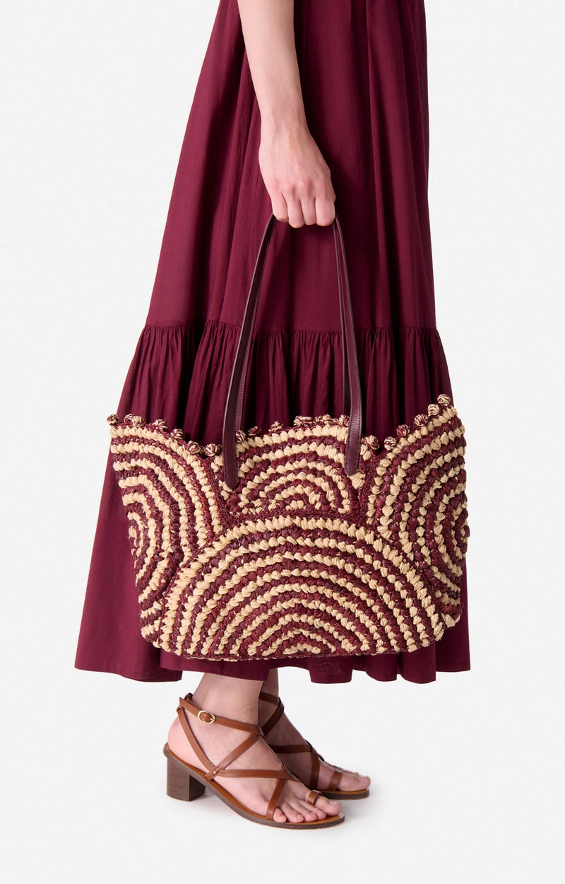 Raffia Basket Bag - Bordeaux