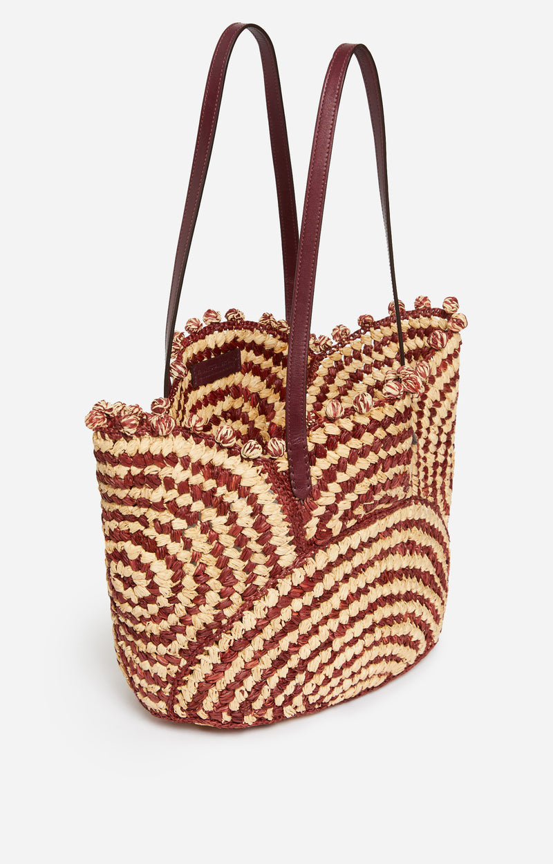 Raffia Basket Bag - Bordeaux