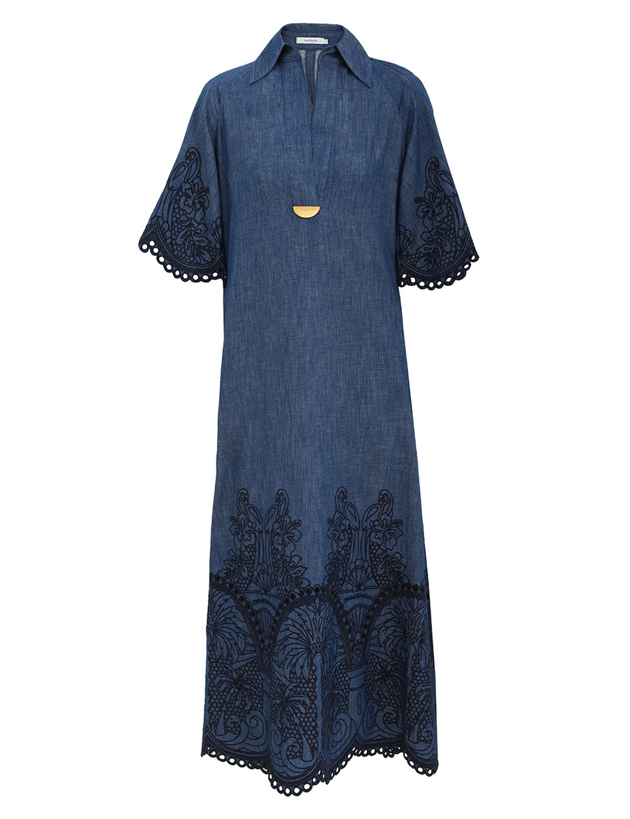 Coco Embroidered Denim Dress - Railway Blue