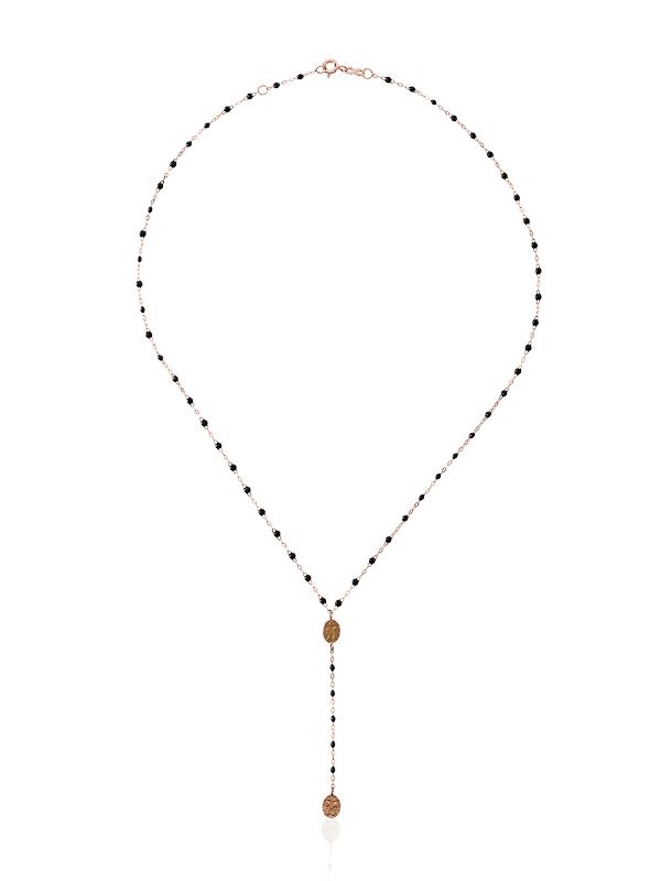 Classic Madone Rosary Necklace - BLACK + YELLOW GOLD