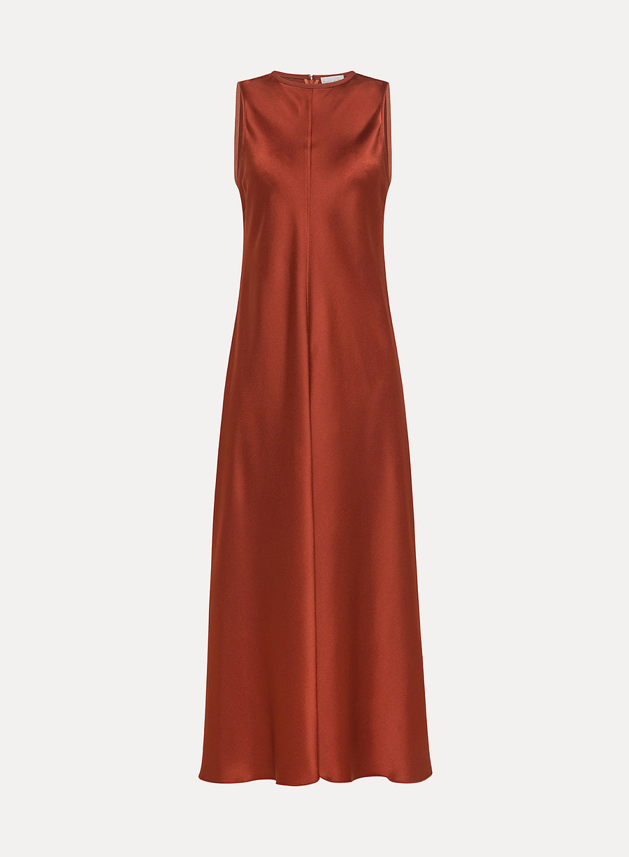 13566_My Dress - Round Neck Satin Dress - Terre