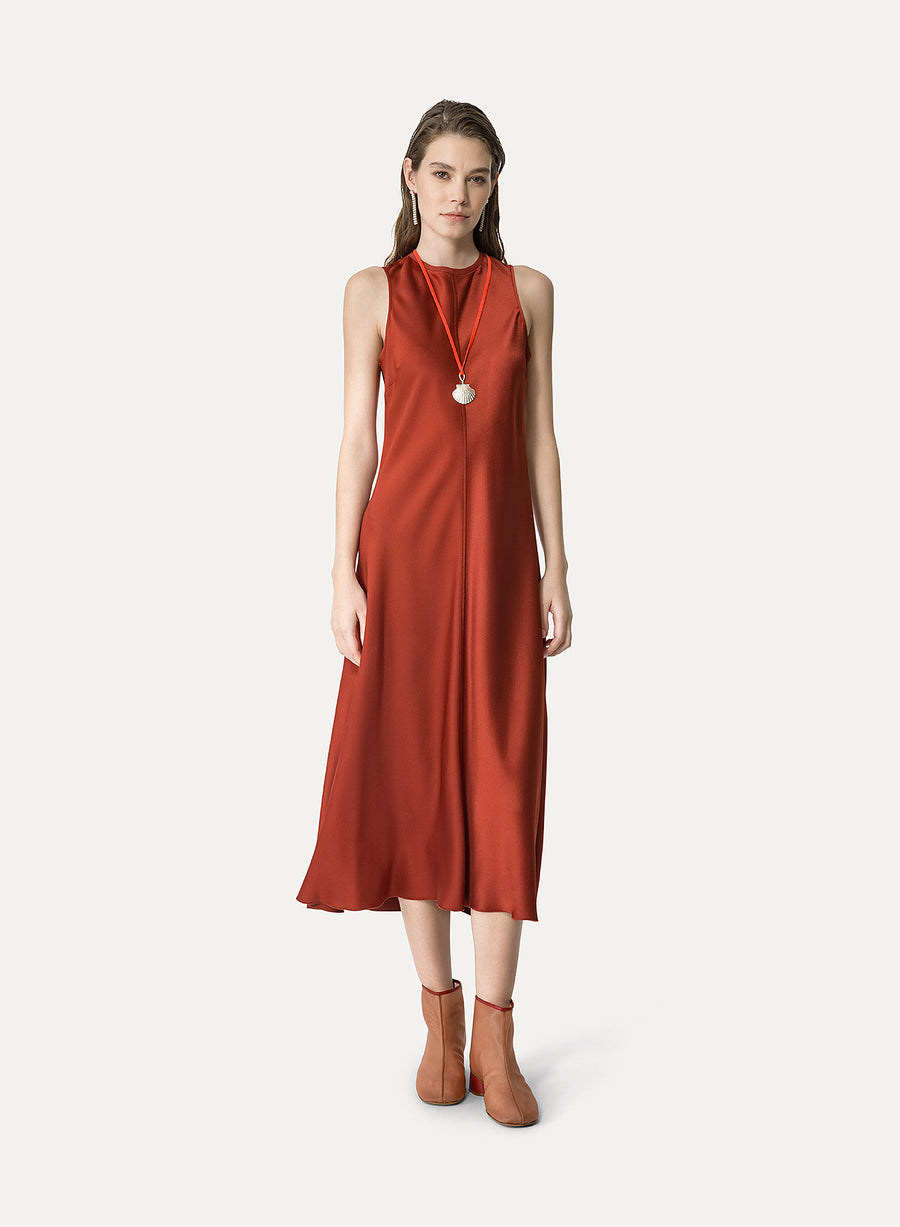 13566_My Dress - Round Neck Satin Dress - Terre