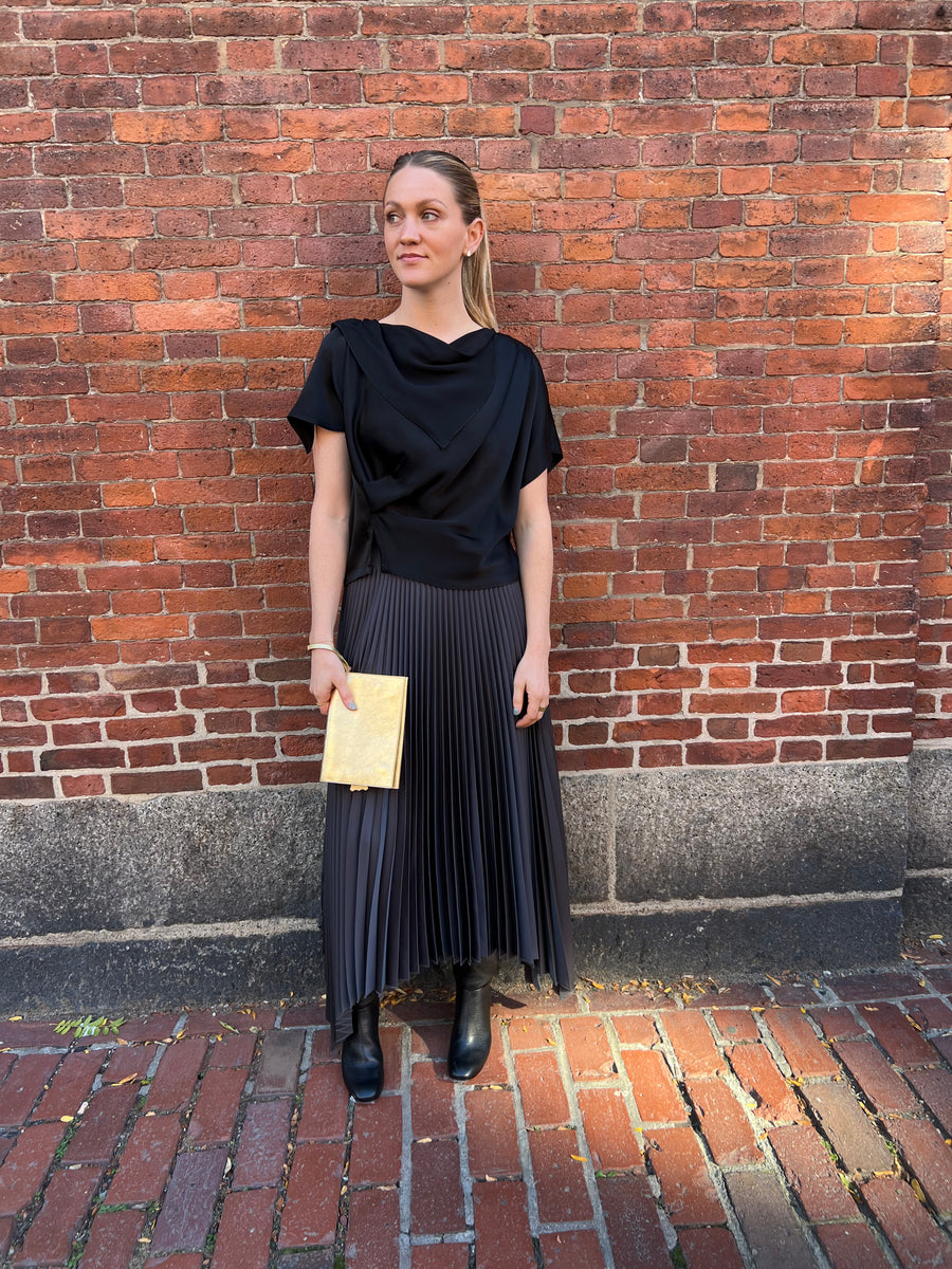 Ade Knit Weave Plissé Skirt - Smoke