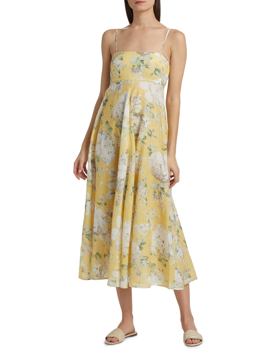 Acacia Bandeau Midi Dress - Yellow Floral