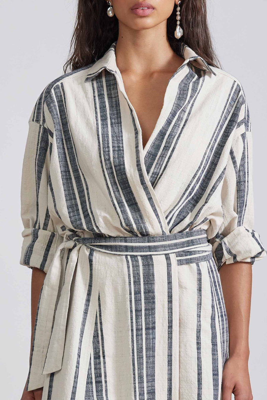 Gabriella Tie Dress - Cream Bold Stripe