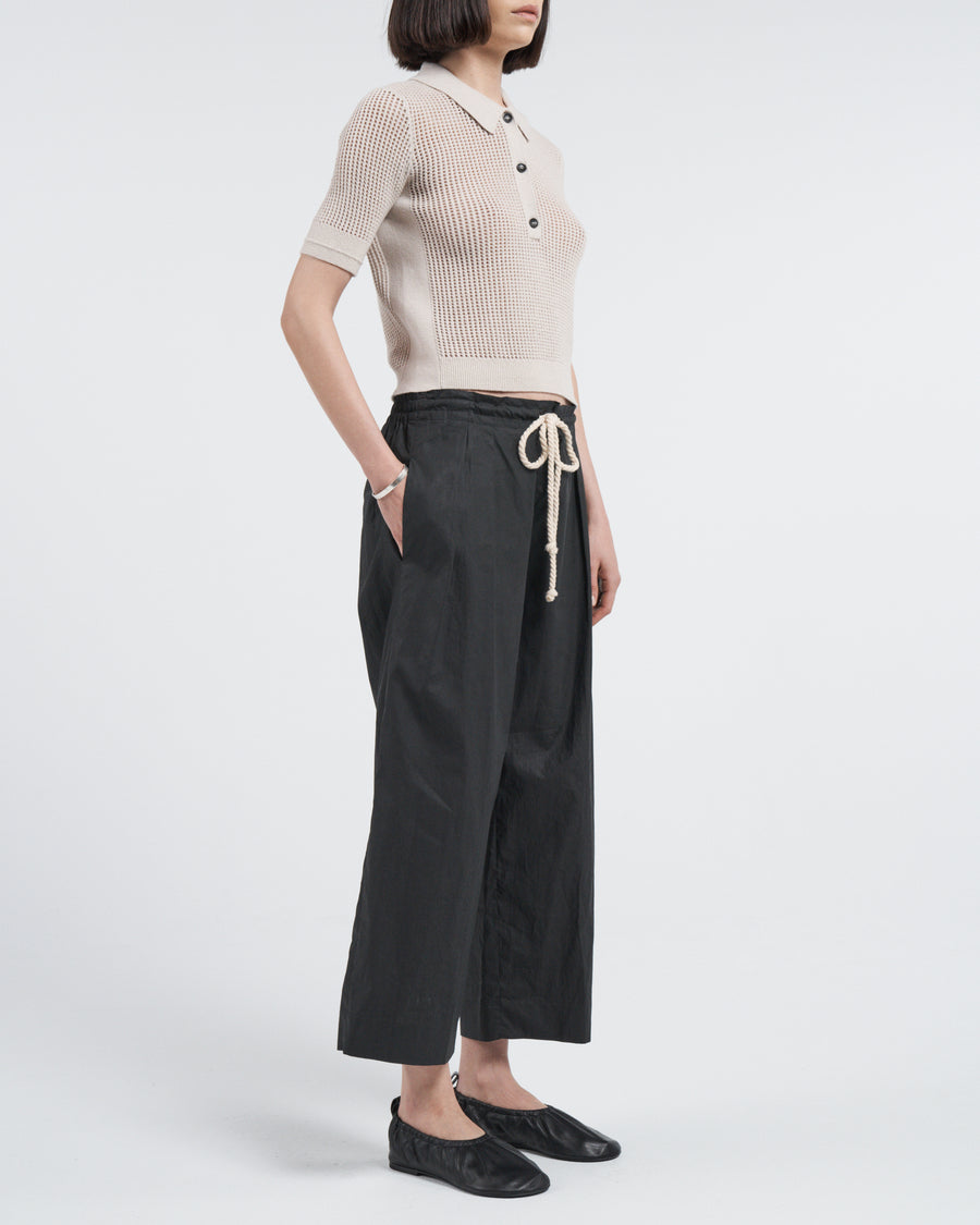 Drawstring Pleat Front Pant - Black