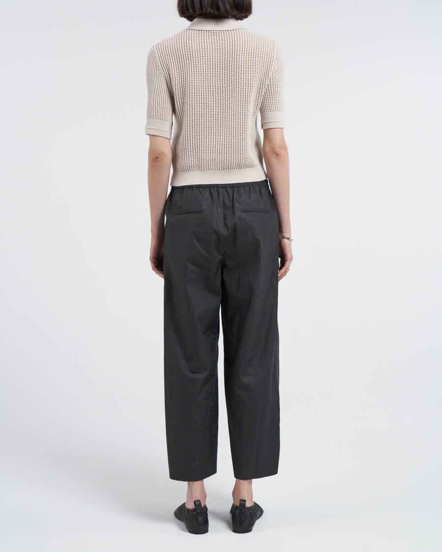 Drawstring Pleat Front Pant - Black