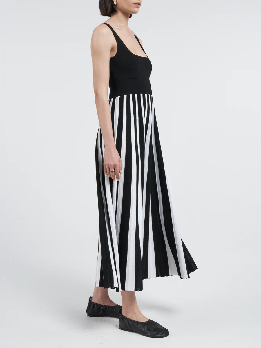 Square Neck Mesh Dress - Black Stripe