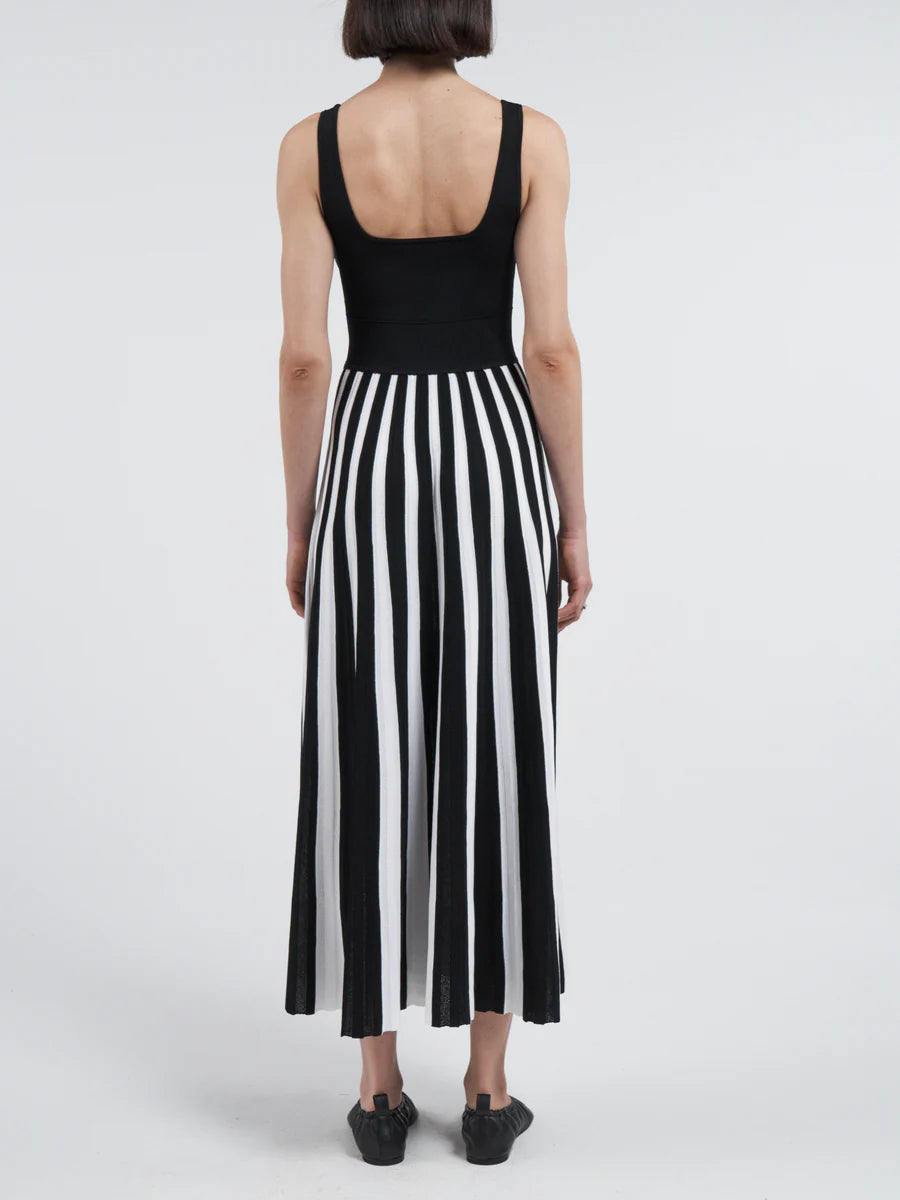 Square Neck Mesh Dress - Black Stripe
