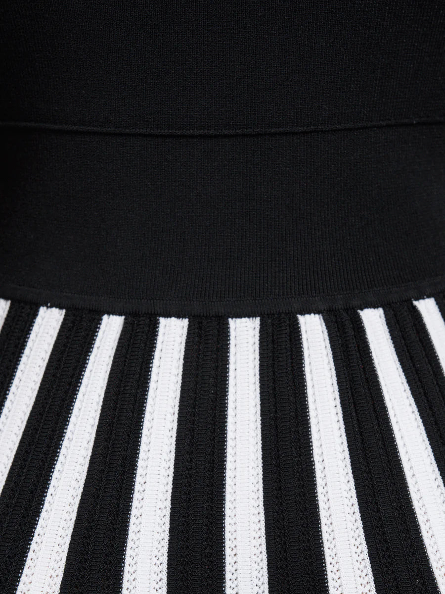 Square Neck Mesh Dress - Black Stripe