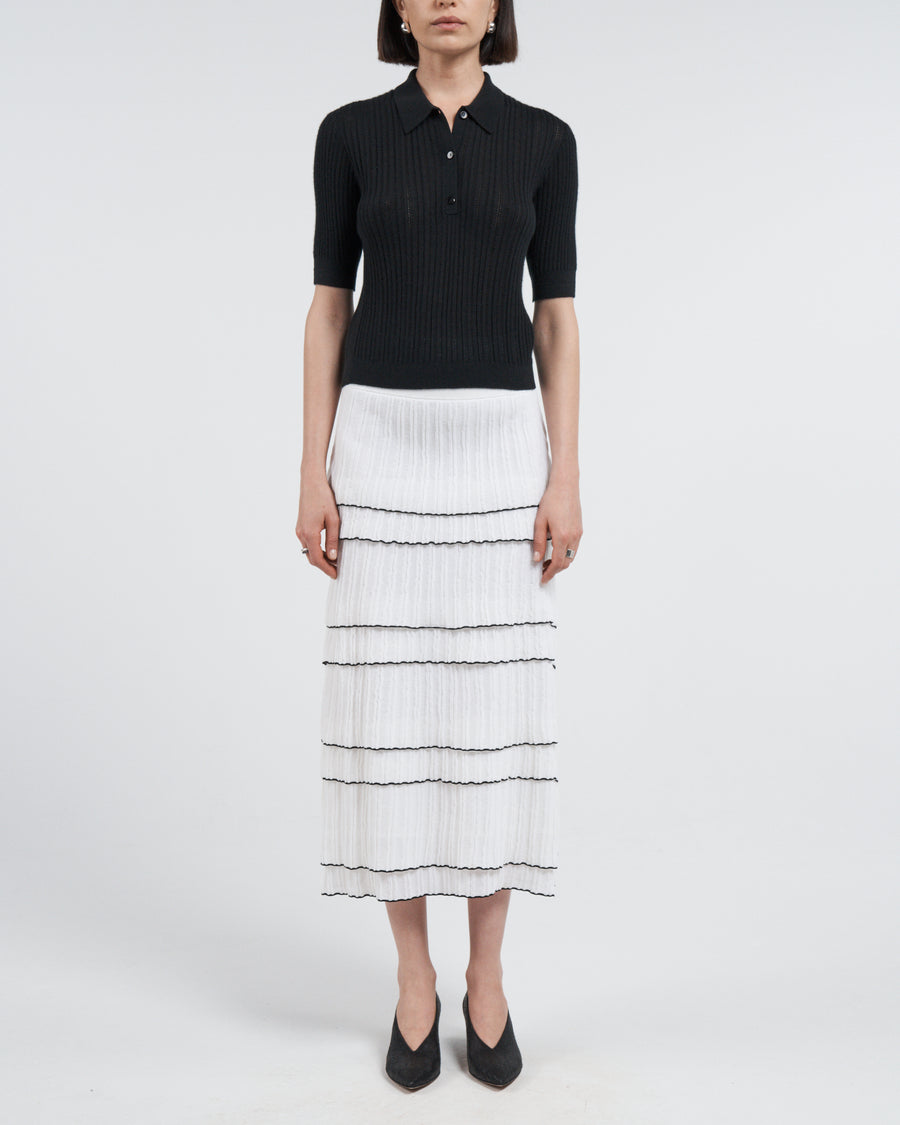 Pointelle Shrunken V Polo - Black
