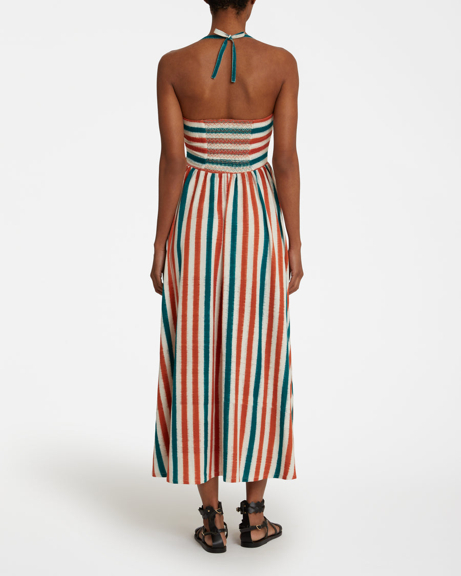 Johanna Dress - Ikat Stripes Brown Green