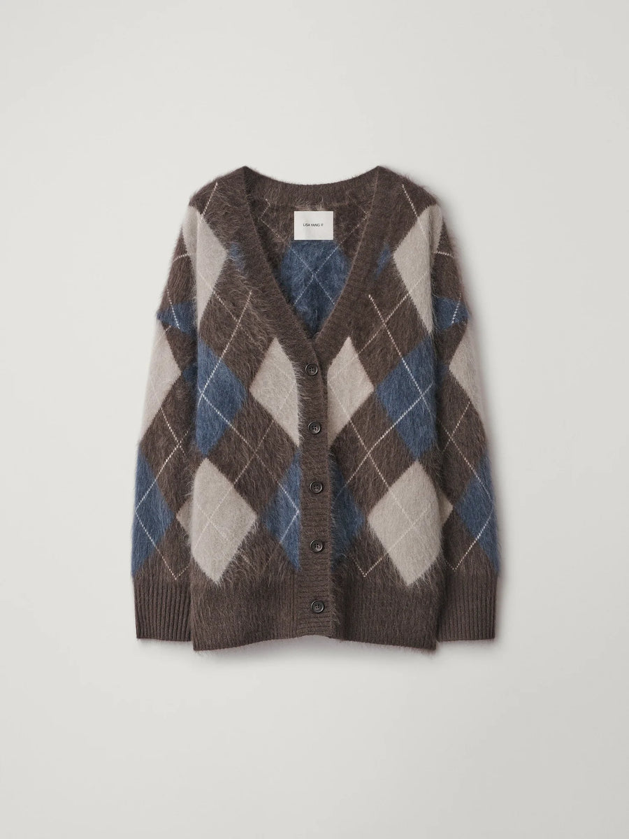 Elaria Cardigan - Wood Argyle Brushed