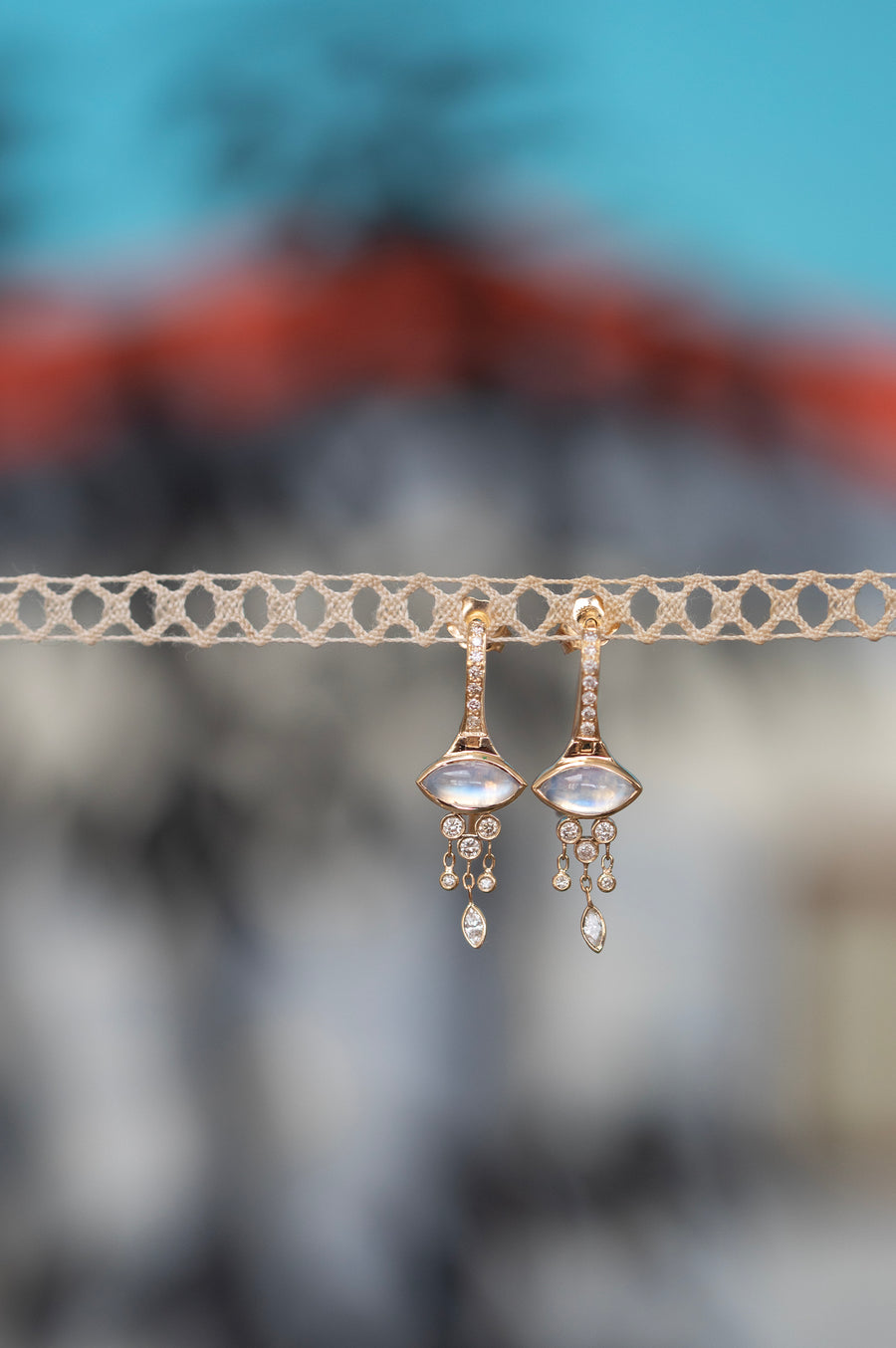 Moonstone Marquise & Diamonds Earrings