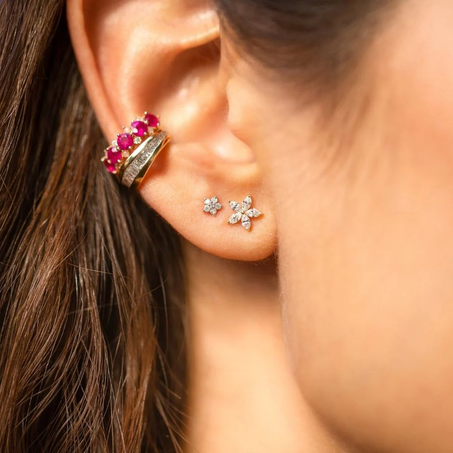 Paris Super Tiny Diamond Flower Posts - 14K Yellow Gold