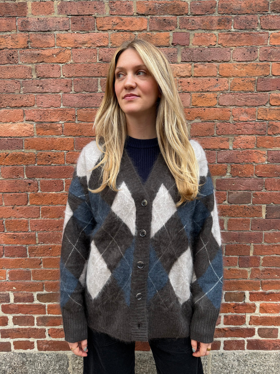 Elaria Cardigan - Wood Argyle Brushed