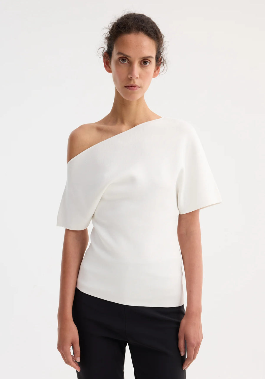 Asymmetrical Punto Milano Knitted Top - Off-White