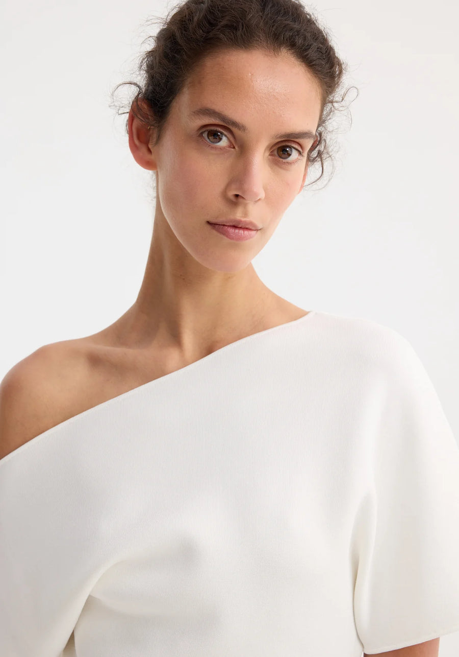 Asymmetrical Punto Milano Knitted Top - Off-White
