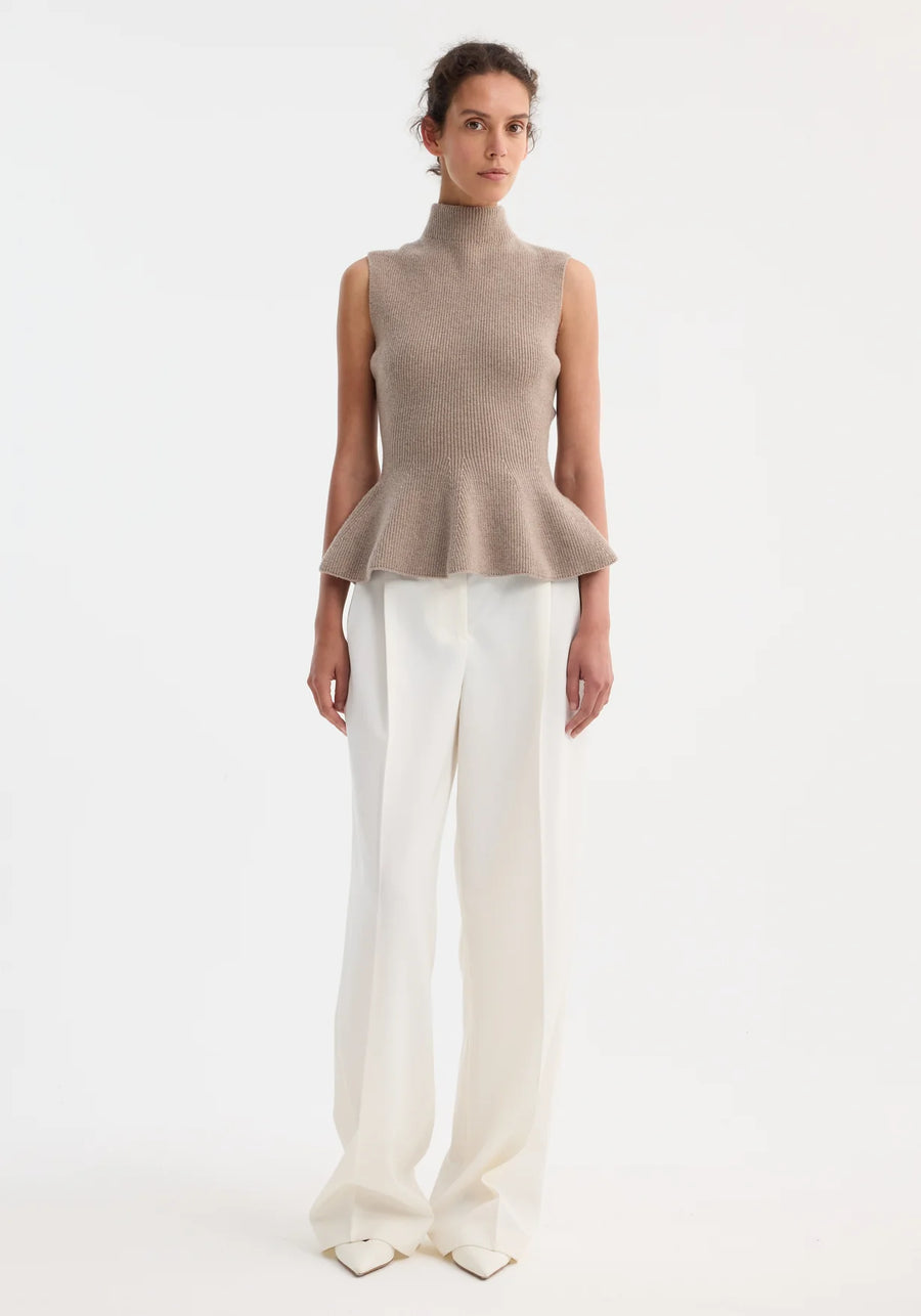 Sculptural Sleeveless Knitted Top - Taupe Melange