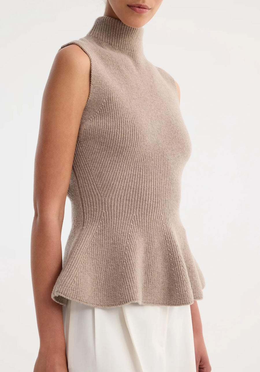 Sculptural Sleeveless Knitted Top - Taupe Melange