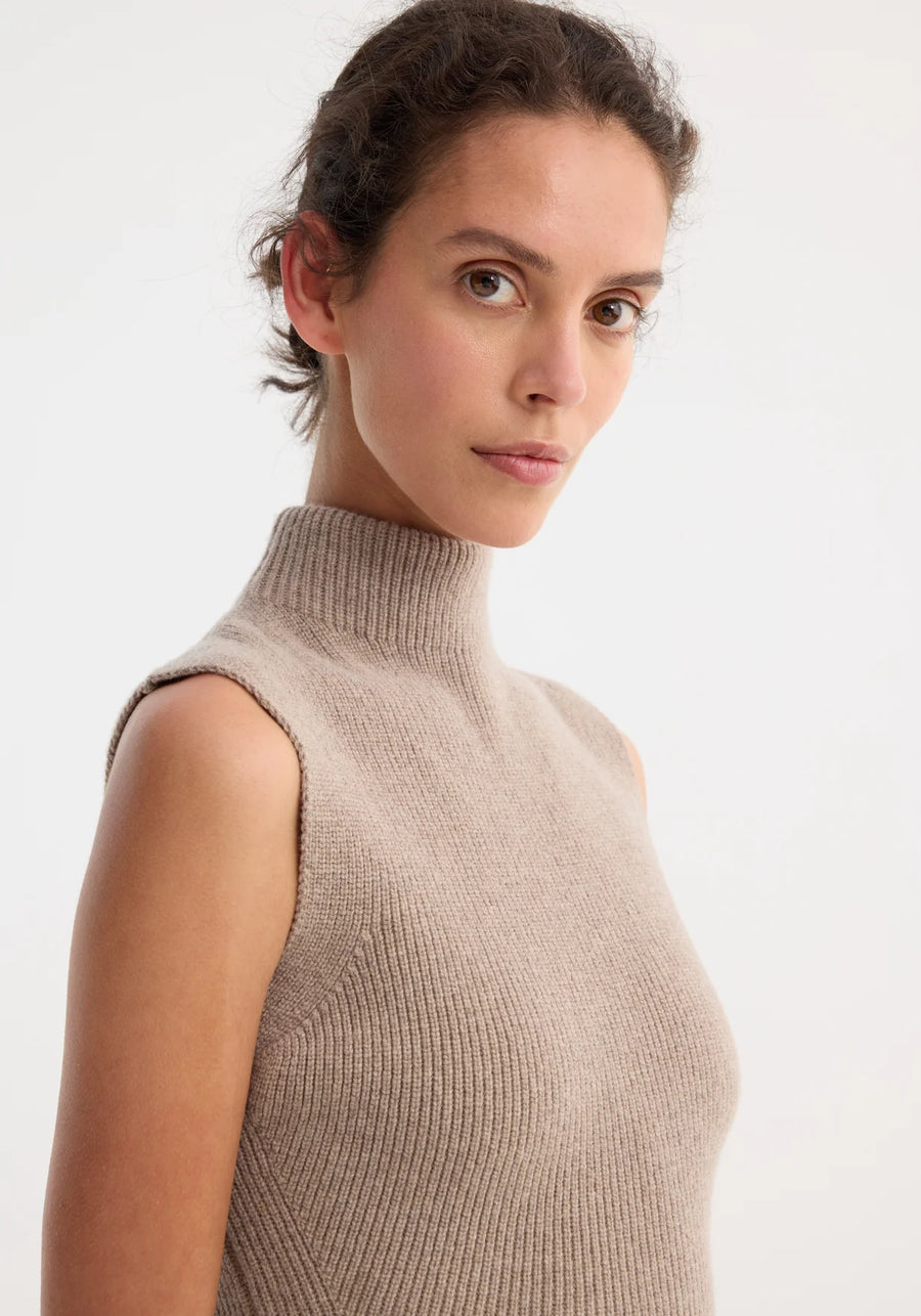 Sculptural Sleeveless Knitted Top - Taupe Melange