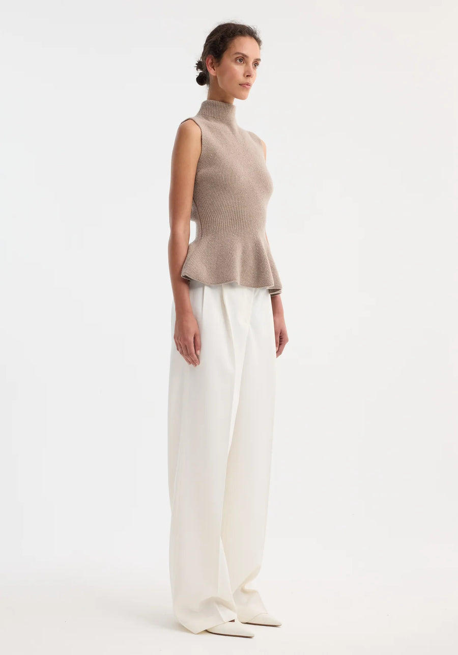 Sculptural Sleeveless Knitted Top - Taupe Melange