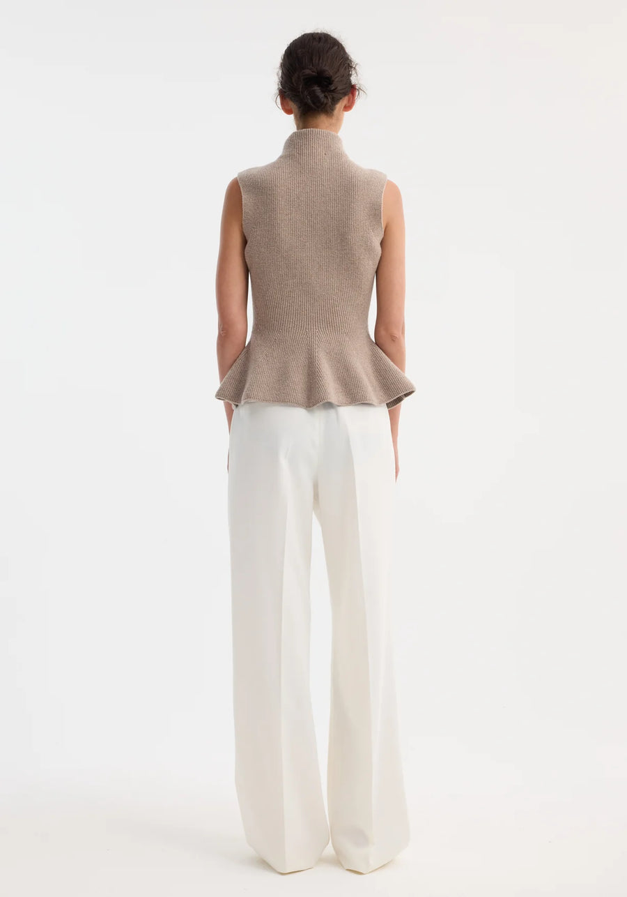 Sculptural Sleeveless Knitted Top - Taupe Melange
