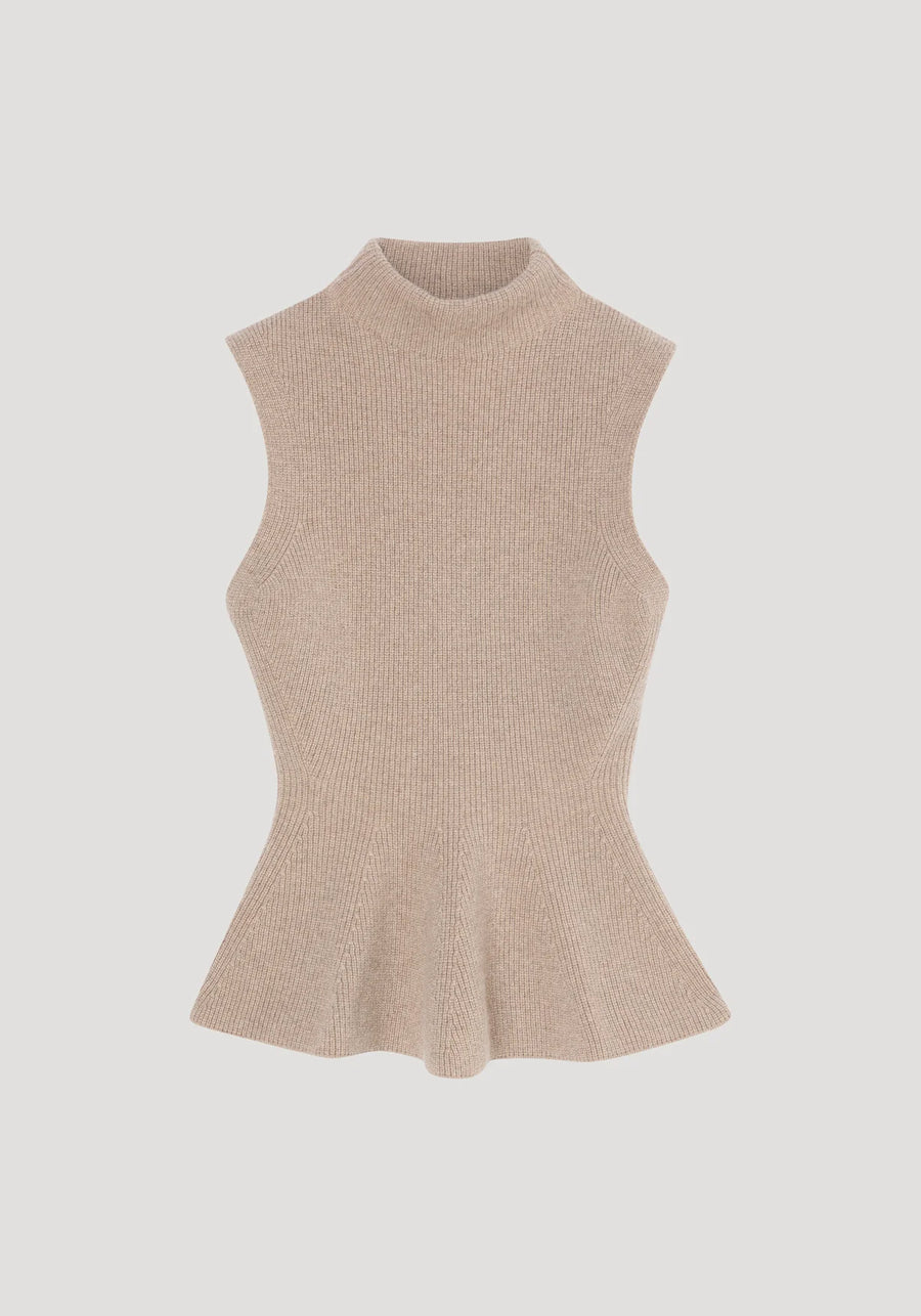Sculptural Sleeveless Knitted Top - Taupe Melange