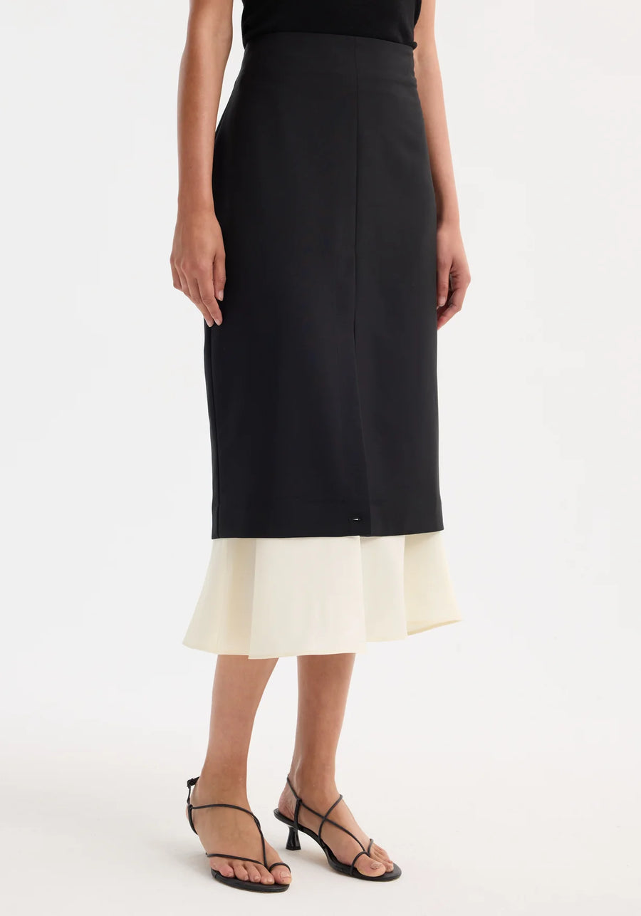 Contrast Upside-Down Skirt - Black