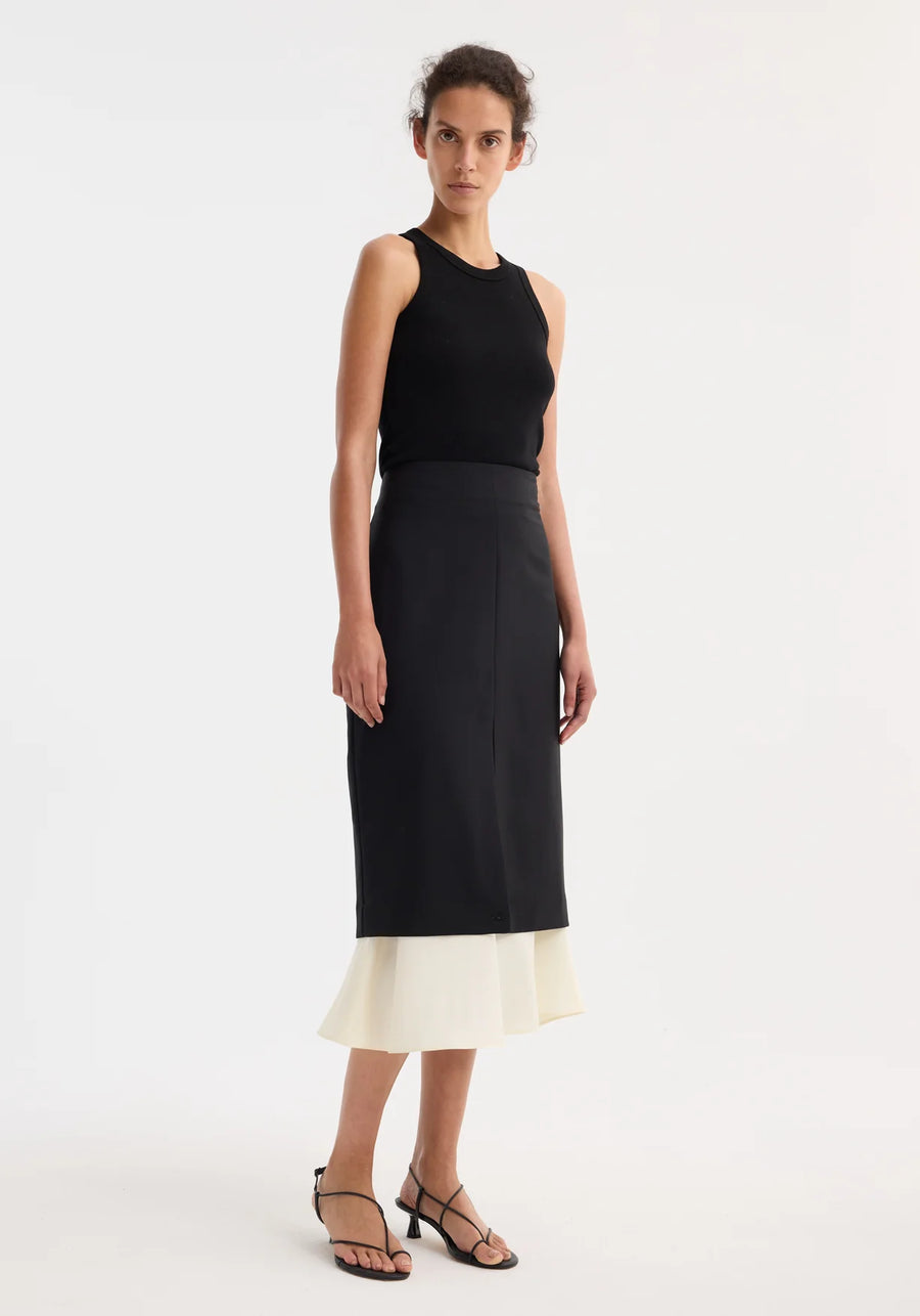 Contrast Upside-Down Skirt - Black