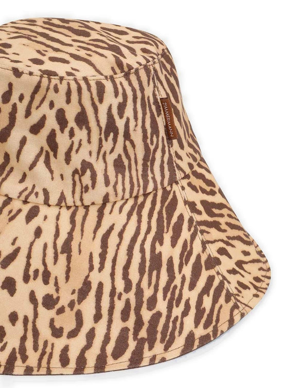 Printed Reversible Bucket Hat - Tan Leopard