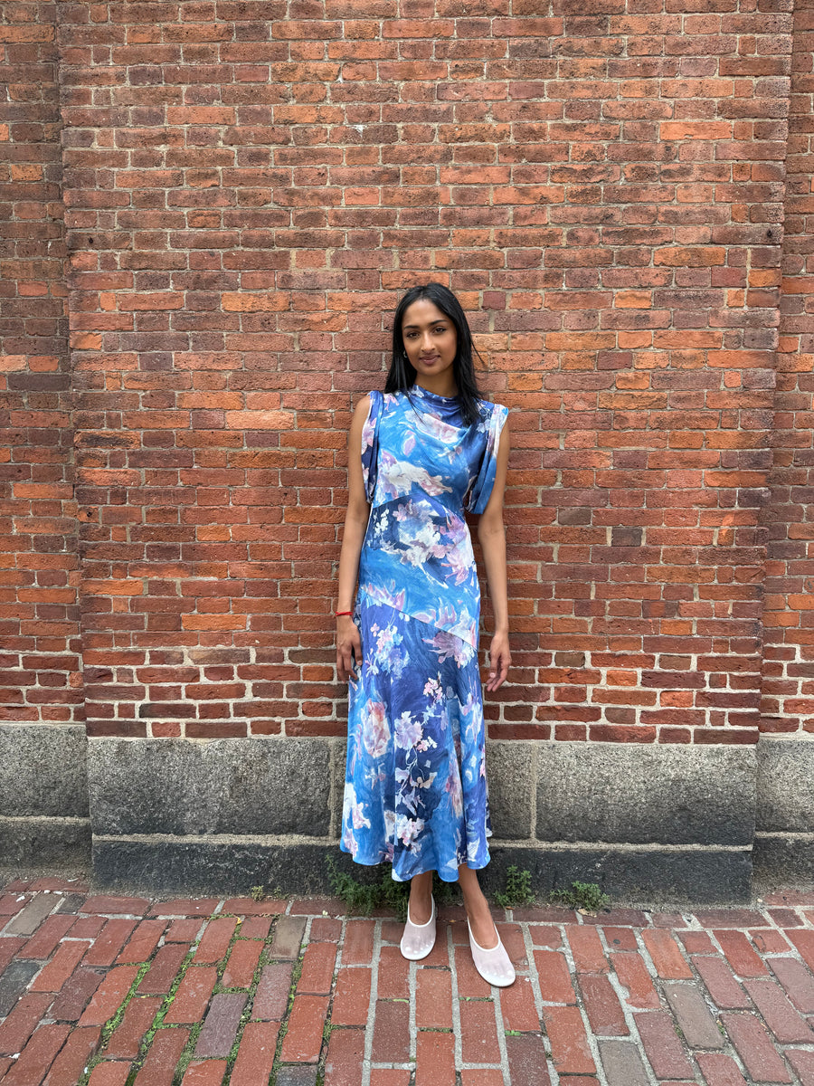 Sleeveless Midi Dress - Artist Garden Pale Cobalt