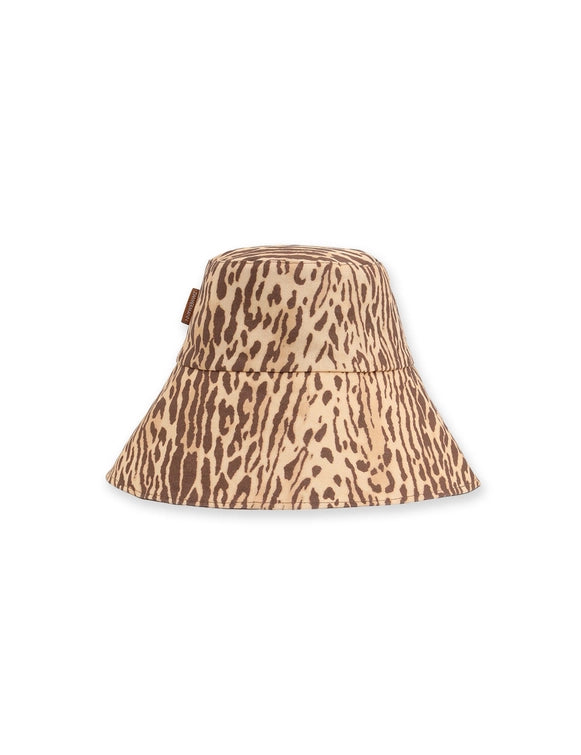 Printed Reversible Bucket Hat - Tan Leopard