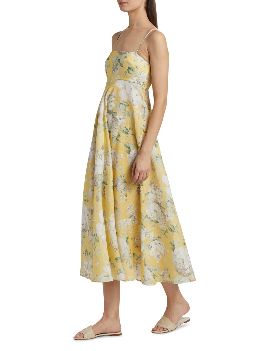 Acacia Bandeau Midi Dress - Yellow Floral