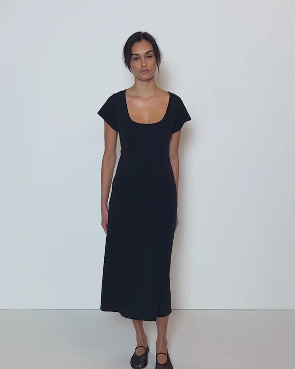 Mariana Round Neck Dress - Jet Black