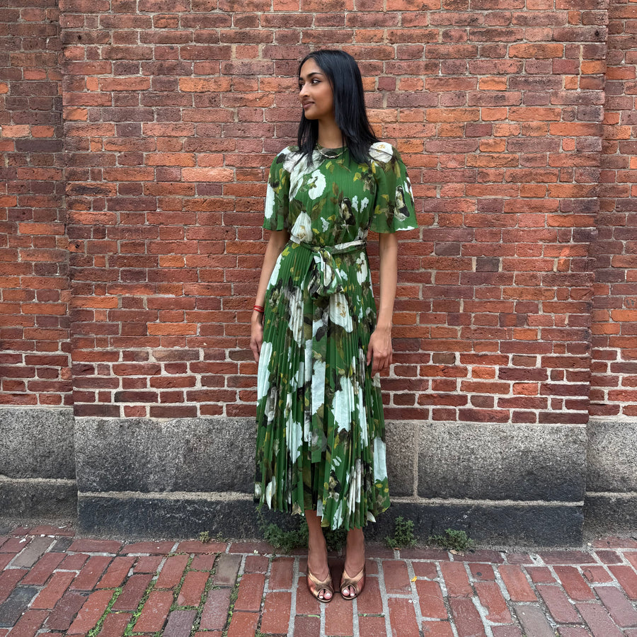 Short Sleeve Midi Dress - Painted Rose Olive