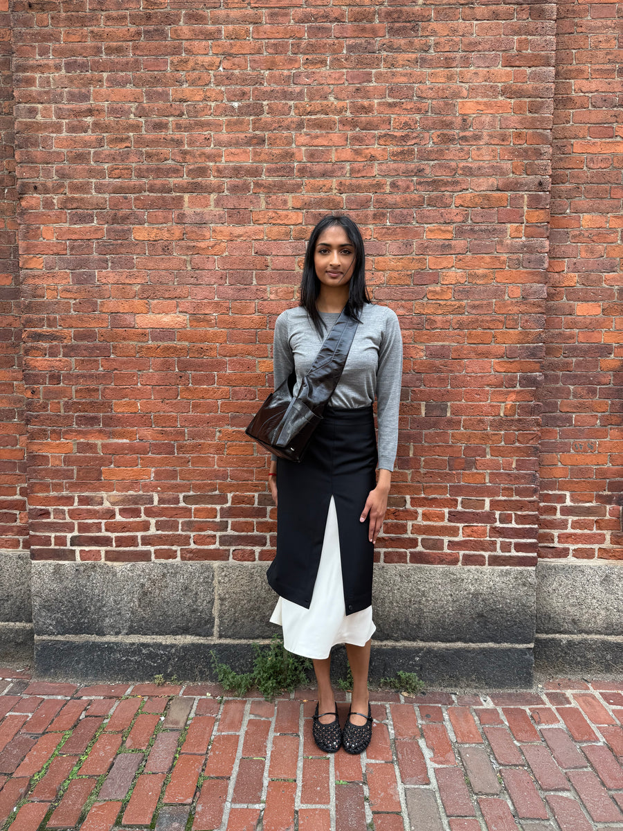 Contrast Upside-Down Skirt - Black