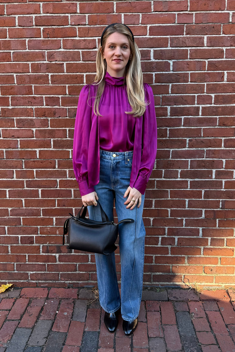 Ornament Tie Neck Blouse - Mulberry