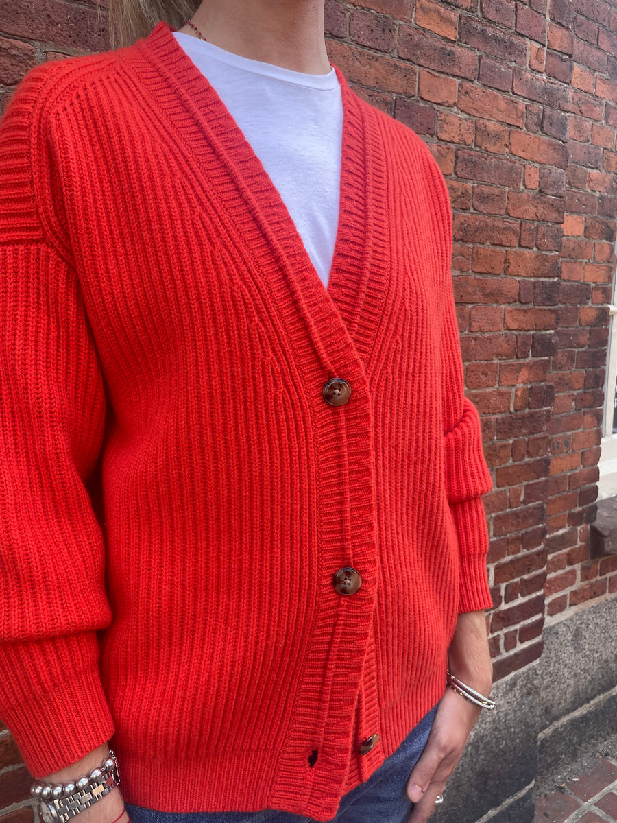 Cardi in Ribbed Cashmere - Summer Tomato
