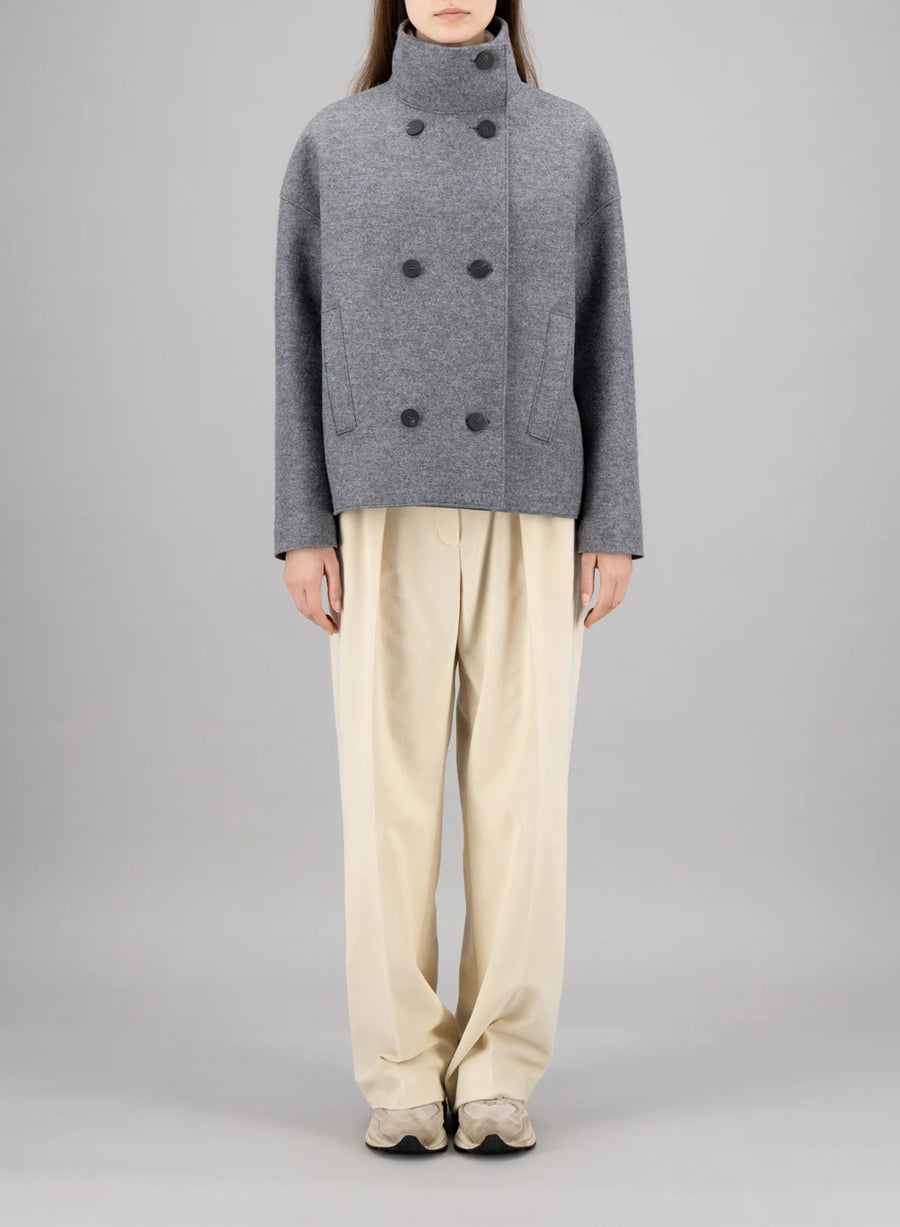 Cropped Funnel Jacket Pressed Wool - Almond