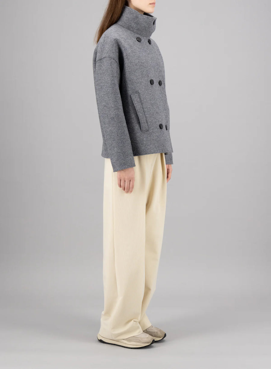 Cropped Funnel Jacket Pressed Wool - Almond
